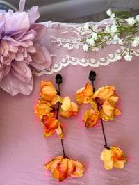 Image 3 of Oversized Orange Flower Dangles (BLACK)