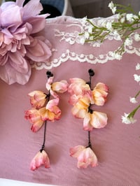 Image 2 of Oversized Sunset Pink Flower Dangles (BLACK)