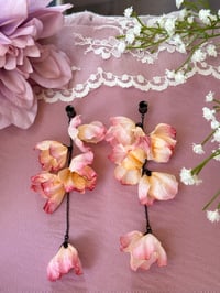 Image 3 of Oversized Sunset Pink Flower Dangles (BLACK)