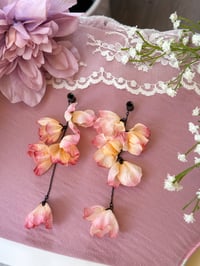 Image 4 of Oversized Sunset Pink Flower Dangles (BLACK)
