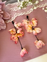 Image 5 of Oversized Sunset Pink Flower Dangles (BLACK)