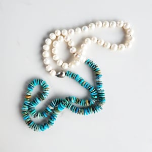White Pearls, Turquoise, & Tahitian Pearl Helix Necklace