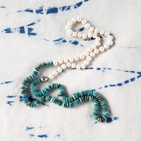 Image 2 of White Pearls, Turquoise, & Tahitian Pearl Helix Necklace