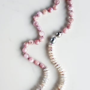Kunzite & Tahitian Pearl Helix Necklace