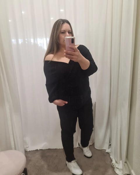 Image of CrossOver Knit Top. Black. 
