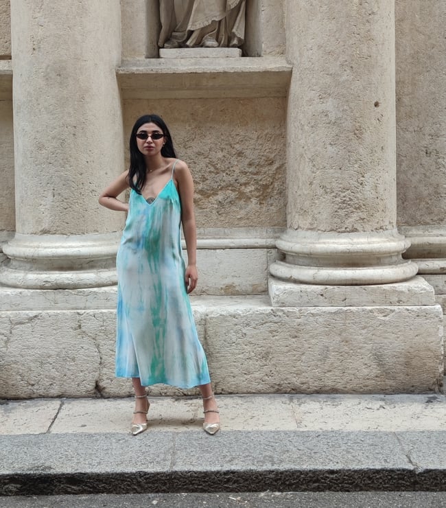 PURA SETA: abito sottoveste midi tiffany