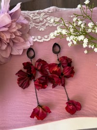 Image 2 of Oversized Burgundy Flower Dangles (BLACK)