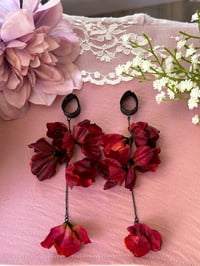Image 4 of Oversized Burgundy Flower Dangles (BLACK)