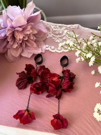 Image 3 of Oversized Burgundy Flower Dangles (BLACK)