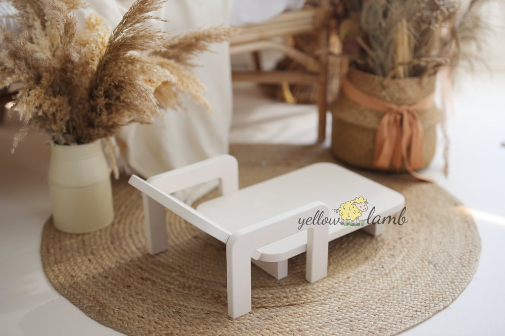 Image of « wooden sunbed with table in cream color - pre order »