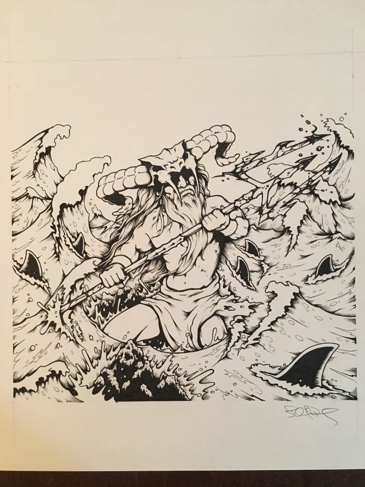 Image of "Blood In The Water" Poseidon original ink