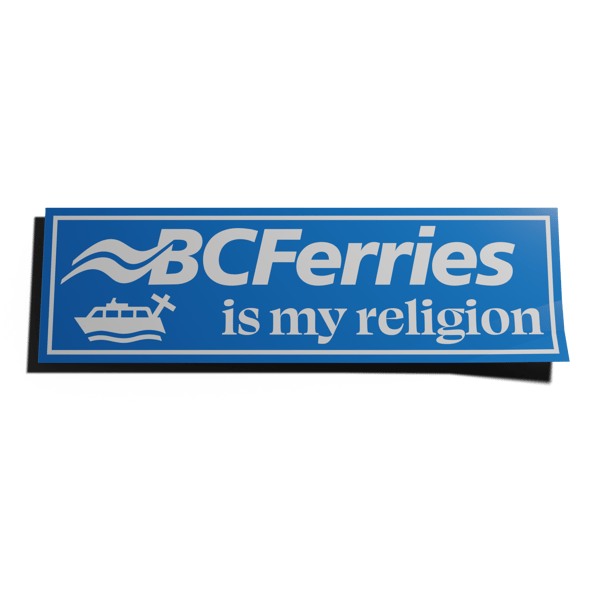 Image of BC Ferries Is My Religion slap (blue)