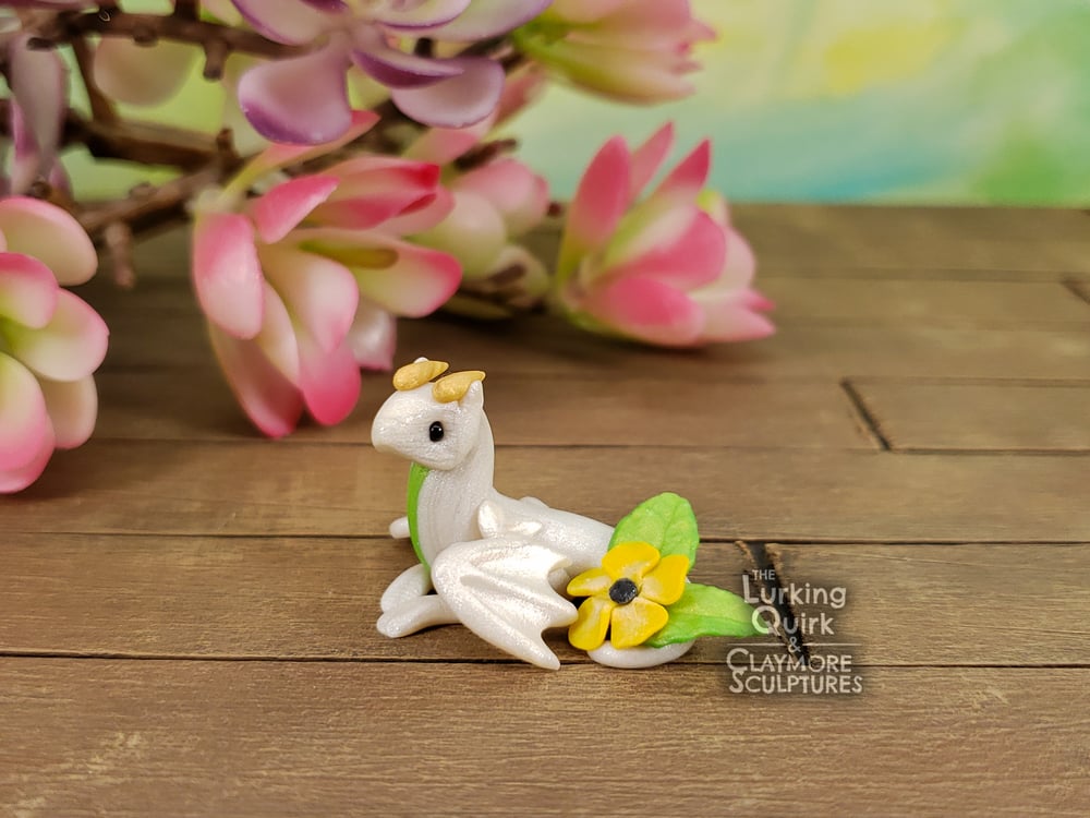 Mini White Dragon With Yellow Flower