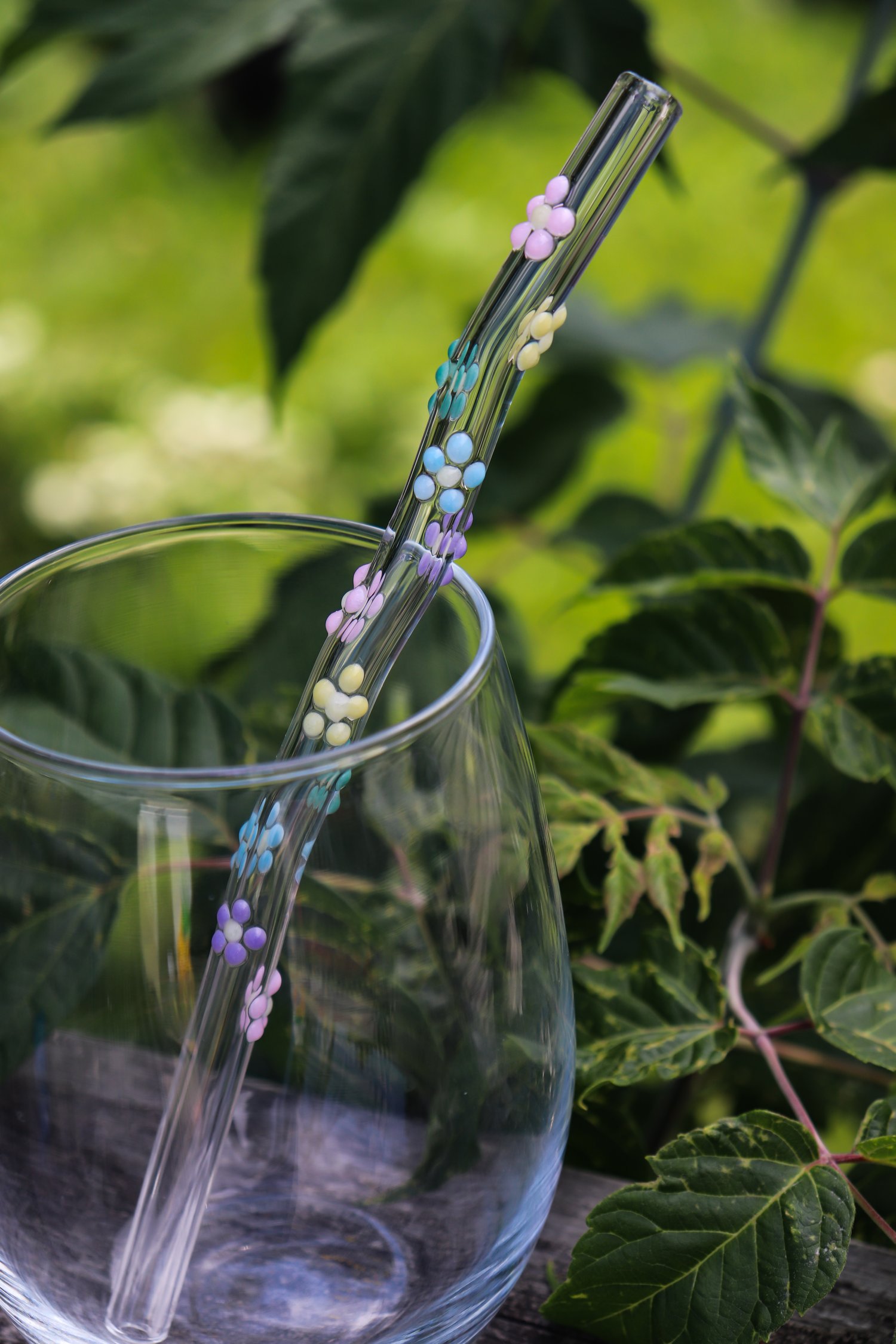 Glass Straw With Flower Flower Glass Straw Drinking Glass Straw