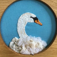 Image 4 of The Quiet One, Swan Hand Embroidered Art