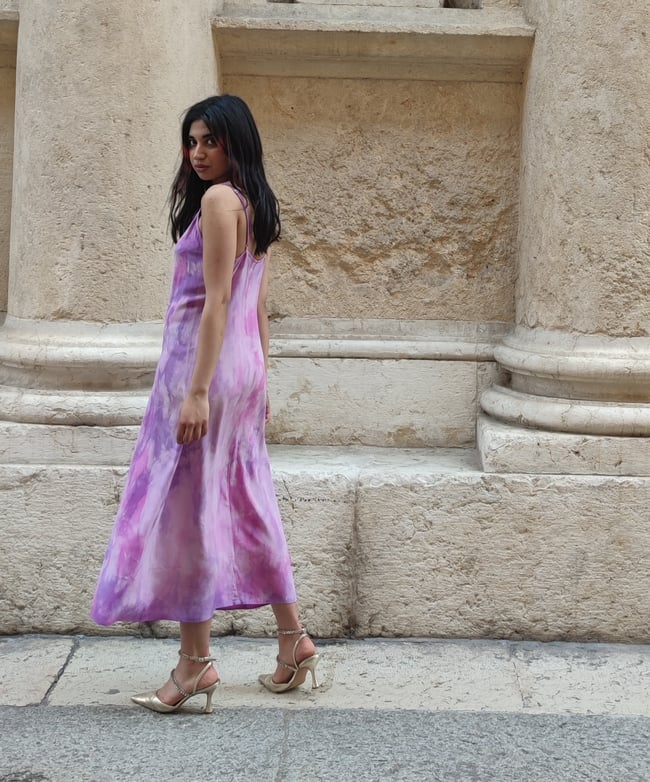 PURA SETA: abito sottoveste midi  violetto