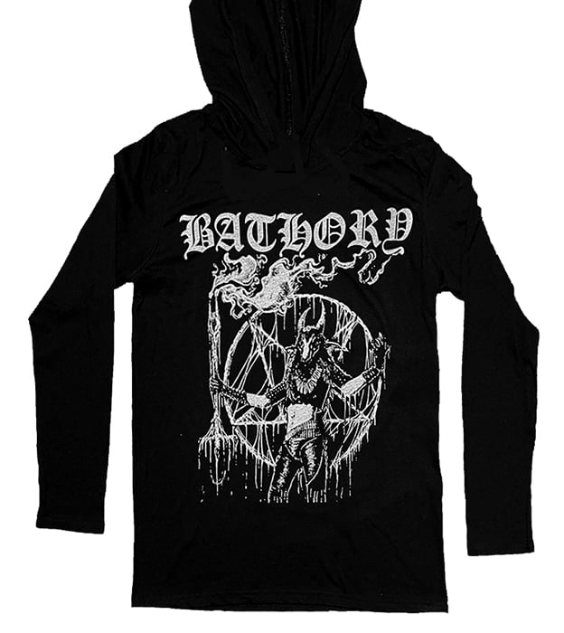 Image of Bathory " Satan Is My Master " Hooded Long Sleeve Hoodie T Shirt
