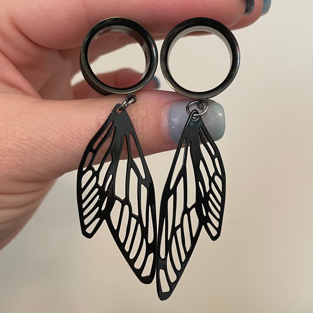 Image of Black Butterfly Wing Tunnel Dangles (sizes 2g-2")