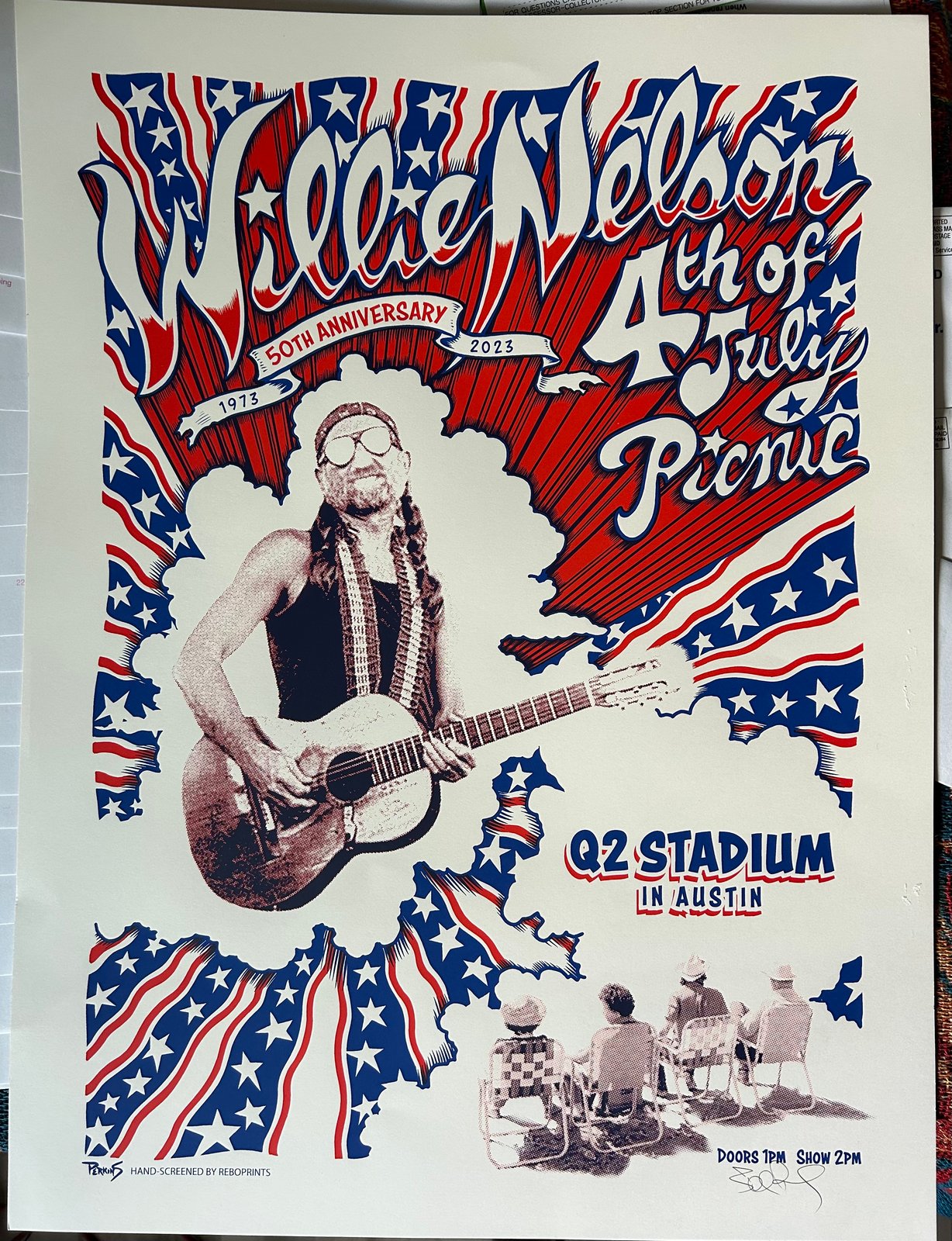 Willie Nelson 4th of July Picnic, 50th Anniversary official show poster  Billy Perkins