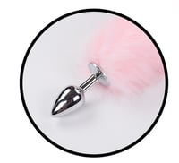 Image 4 of Foxy Tail - Light Up Faux Fur Butt Plug - Pink Plug - Pink - White Plug-White