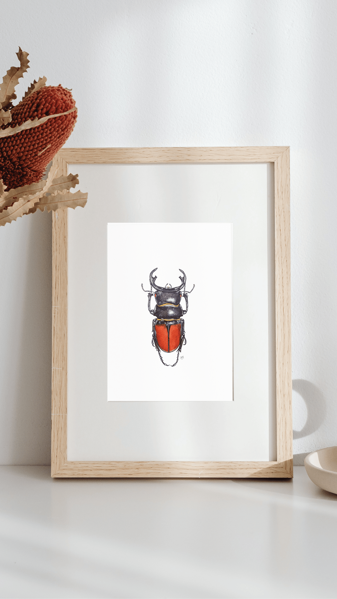 Image of Odontolabis Beetle Watercolor Illustration PRINT 