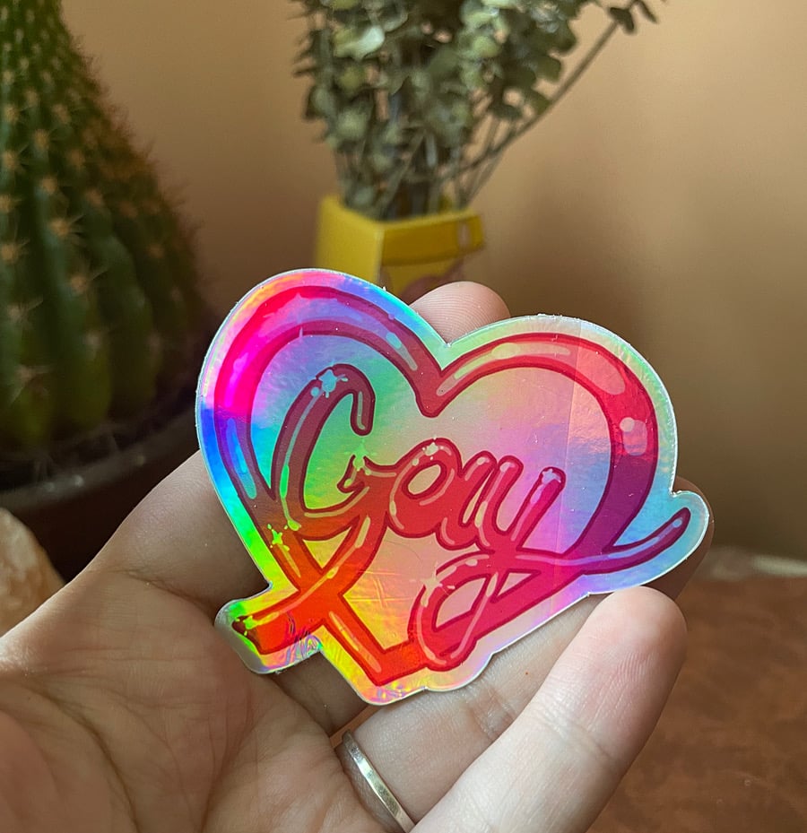 Image of GAY holographic heart sticker 