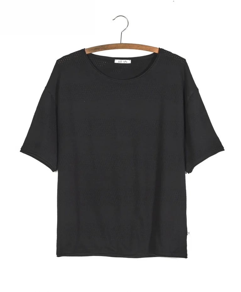 Image of Tee shirt rayures ajourées ANTO Noir 59€ -60%