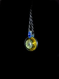 Image 2 of Sunflower pendant with dichroic spider web image on the back 