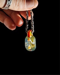 Image 1 of Golden teacher 🍄 pendant with a dichroic mushroom cluster image on the front 🫠 