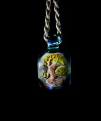 Image 1 of Square bonsai tree pendant backed in heavy blue stardust.