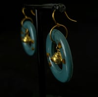 Image 2 of Brass Teapot Circle Earrings in Teal