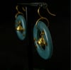 Brass Teapot Circle Earrings in Teal