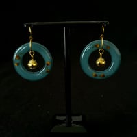 Image 1 of Brass Teapot Circle Earrings in Teal
