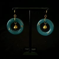 Image 4 of Brass Teapot Circle Earrings in Teal