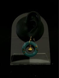 Image 3 of Brass Teapot Circle Earrings in Teal