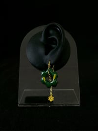 Image 2 of Green Flower Drop Earrings