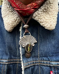 Image 3 of WL&A Handmade Black Jack Mountain Spirit Pendant - Deer Leather + Mercury Silver Dime Bead