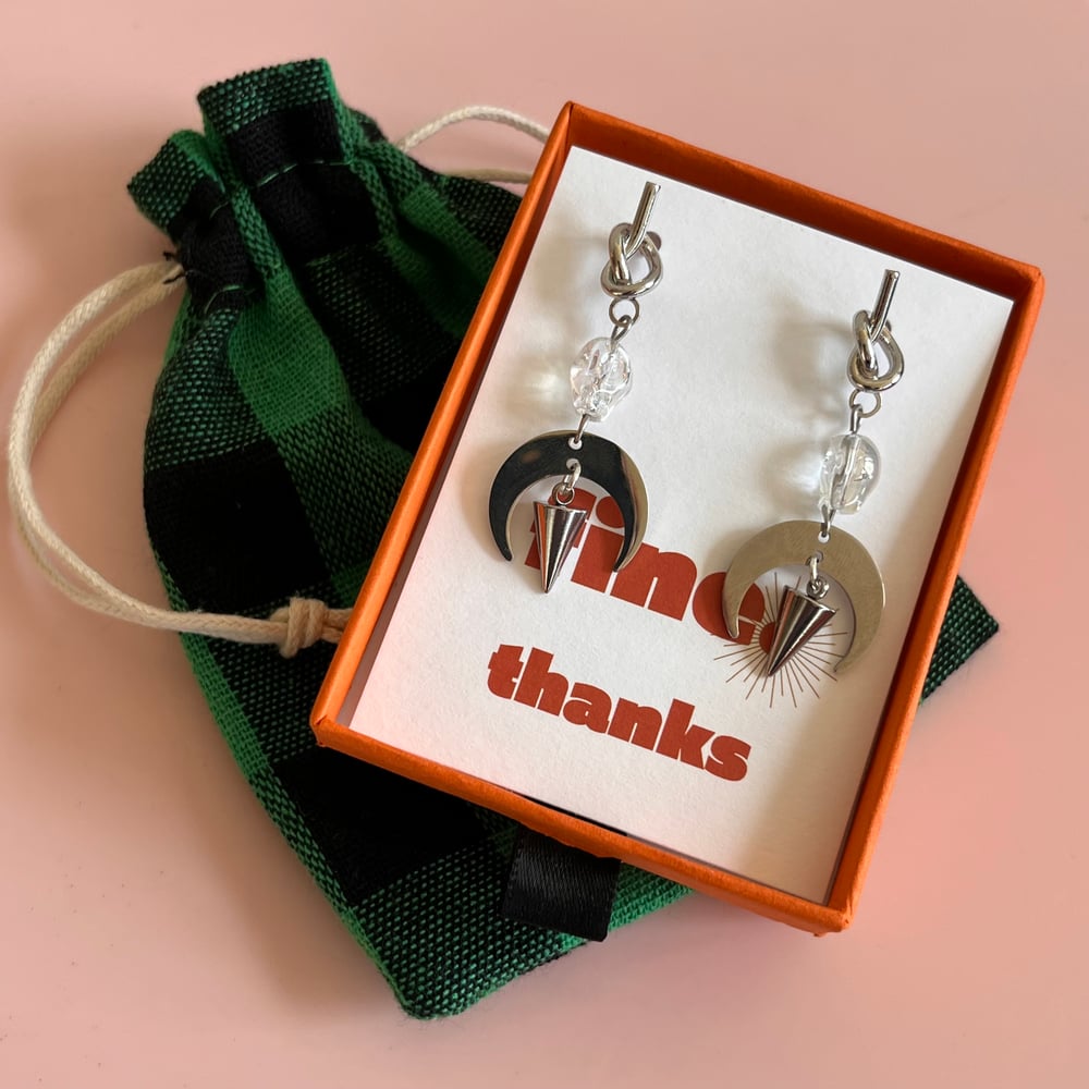 Image of Glass Skull and Moon Knotted Drops - Fine Thanks
