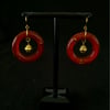 Brass Teapot Circle Earrings in Red