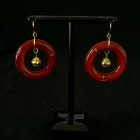Image 1 of Brass Teapot Circle Earrings in Red