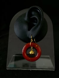 Image 2 of Brass Teapot Circle Earrings in Red