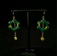 Image 1 of Green Flower Drop Earrings