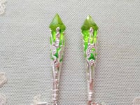 Image 5 of Roaring 20s Flapper Earrings, Light Green & Silver, Pierced or Clip On