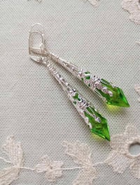 Image 3 of Roaring 20s Flapper Earrings, Light Green & Silver, Pierced or Clip On