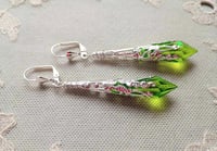 Image 1 of Roaring 20s Flapper Earrings, Light Green & Silver, Pierced or Clip On