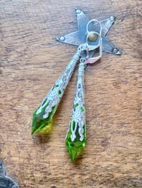 Image 2 of Roaring 20s Flapper Earrings, Light Green & Silver, Pierced or Clip On