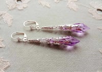Image 1 of Vamp Ornate Pointed Earrings, Lilac & Silver, Pierced or Clip On