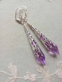 Image 8 of Vamp Ornate Pointed Earrings, Lilac & Silver, Pierced or Clip On