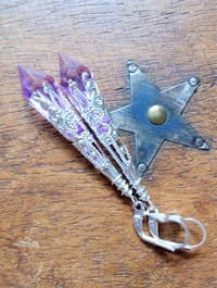Image 5 of Vamp Ornate Pointed Earrings, Lilac & Silver, Pierced or Clip On