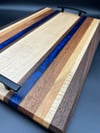 Blue Epoxy, Walnut, Curly Maple, Cherry, and Sapele Charcuterie/Serving Tray